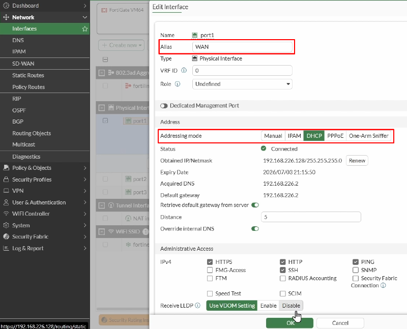 FortiGate VM configure port1