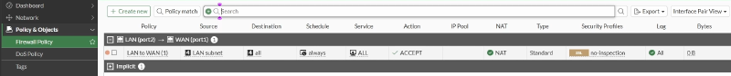 FortiGate VM internet policy for client