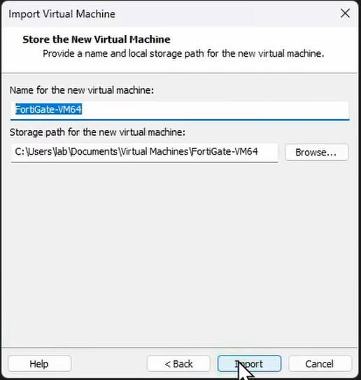 Import FortiGate OVF file into VMware