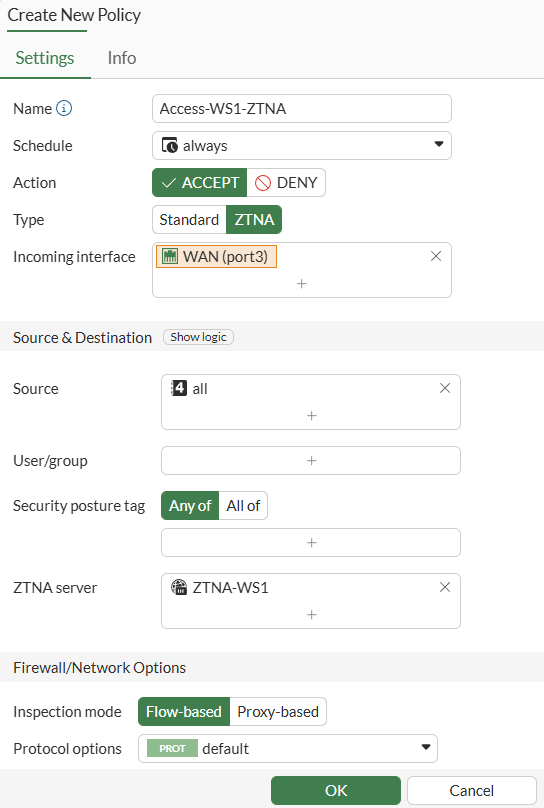 FortiGate ZTNA Firewall Policy