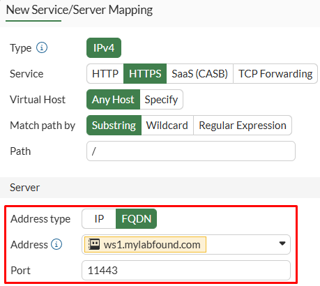 FortiGate ZTNA Server configuration for HTTPS Access Proxy Service/Server Mapping