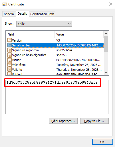 FortiClient EMS client certificate details