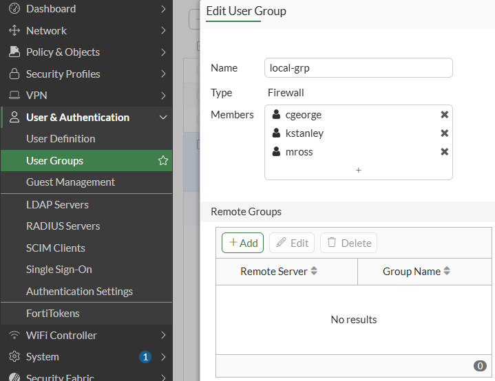 FortiGate local user group details
