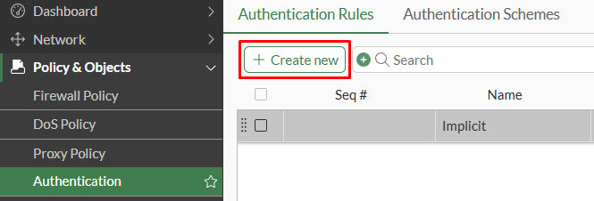 Create new FortiGate ZTNA Server Authentication Rule