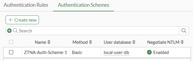 FortiGate ZTNA Server Authentication Scheme configured