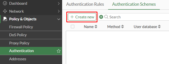 Create new FortiGate ZTNA Server Authentication Scheme