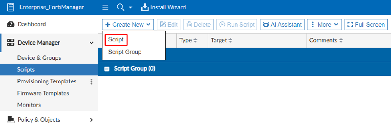 Configuring a CLI script on FortiManager