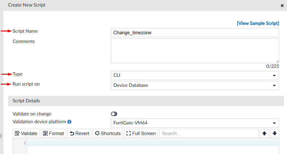 Configuring a CLI script on FortiManager