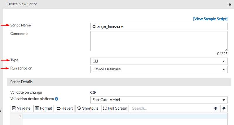 Configuring a CLI script on FortiManager