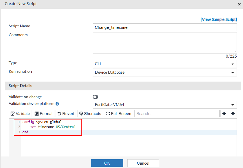 Configuring a CLI script on FortiManager