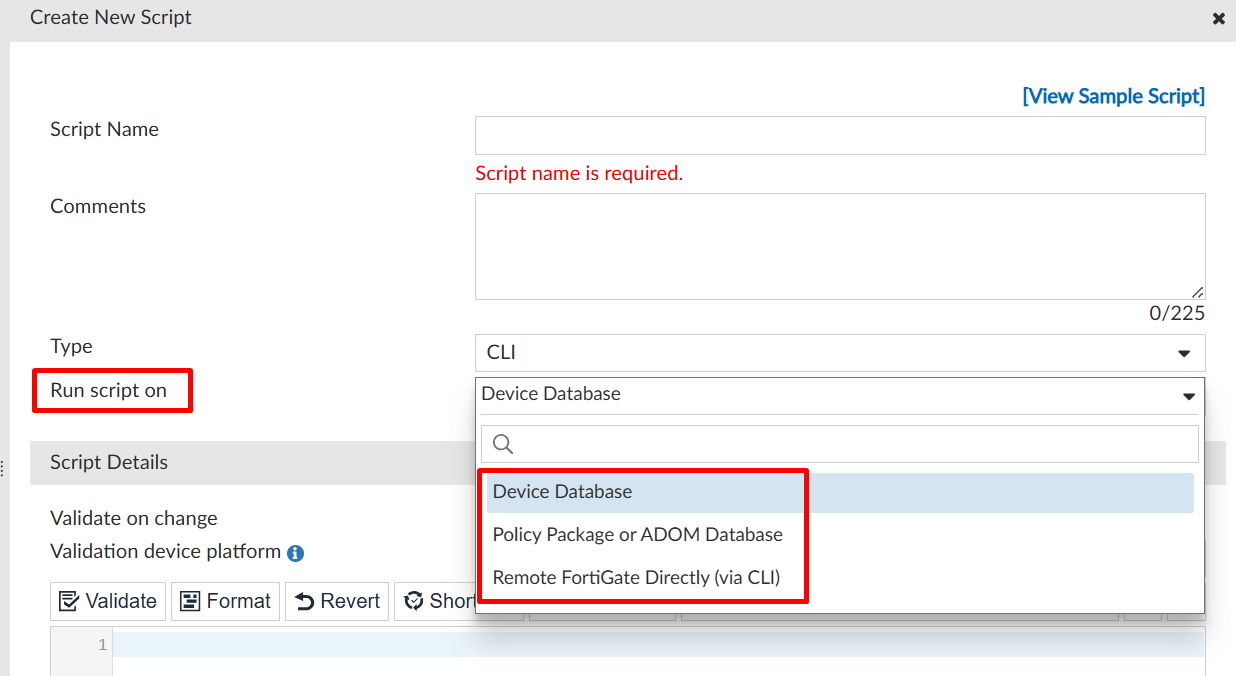 FortiManager run script on