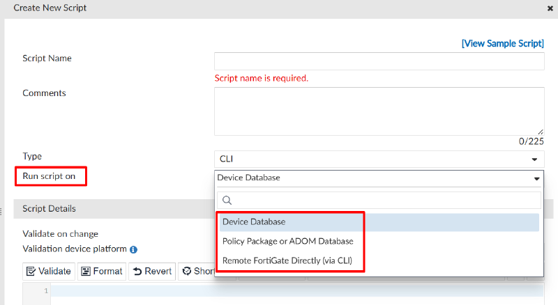 FortiManager run script on