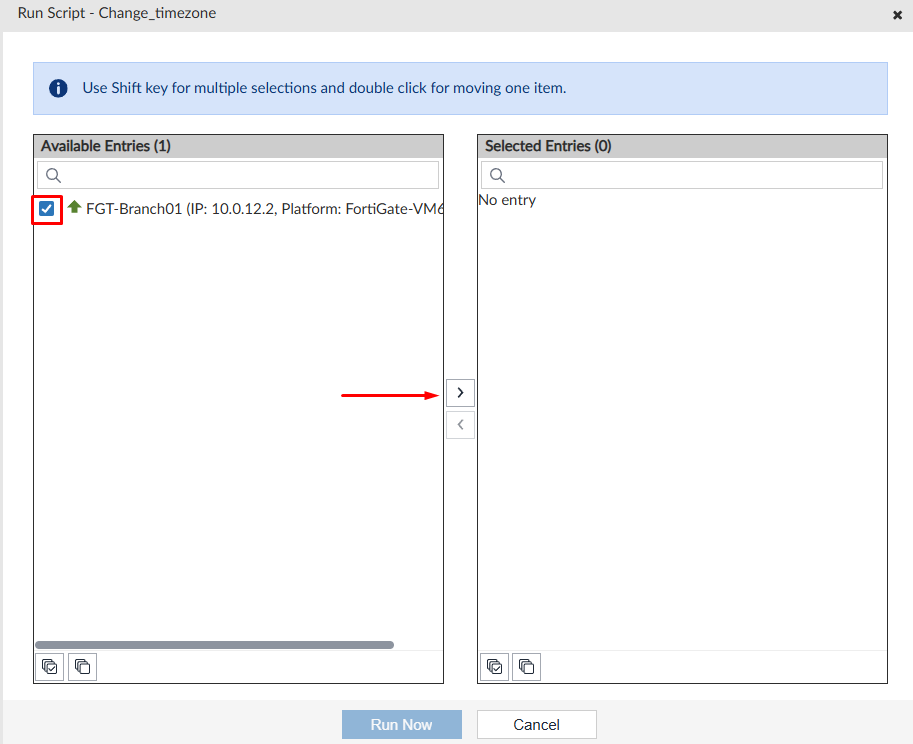 Running a script on device database on FortiManager