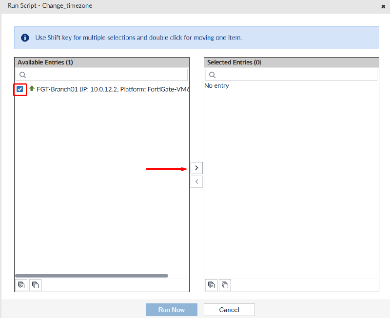Running a script on device database on FortiManager