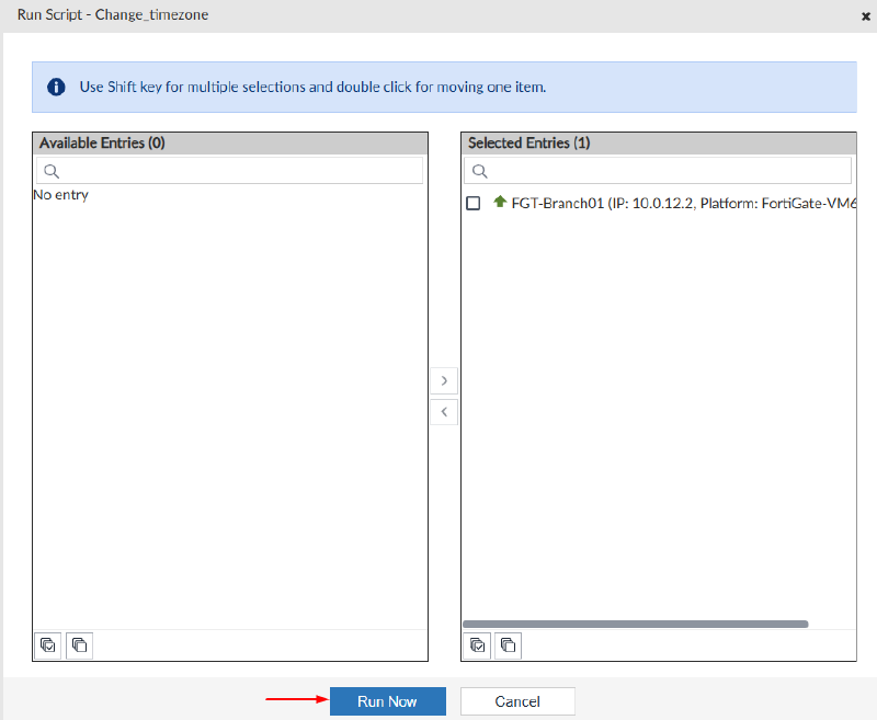 Running a script on device database on FortiManager