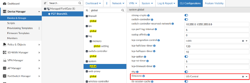Running a script on device database on FortiManager
