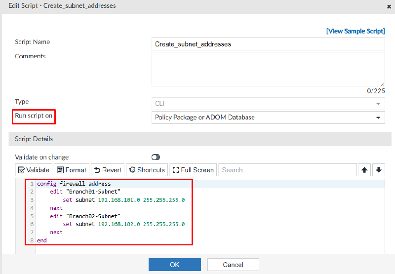 Running a script on Policy Package or ADOM databse