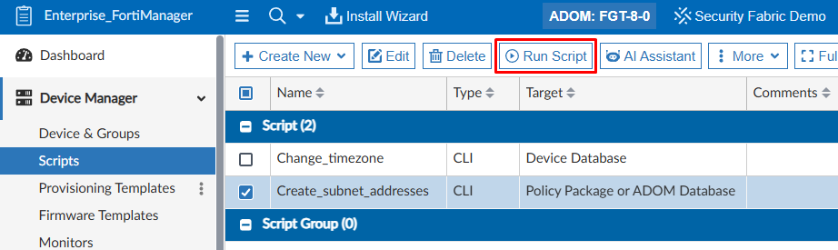 Running a script on Policy Package or ADOM databse