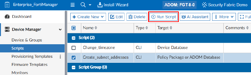 Running a script on Policy Package or ADOM databse