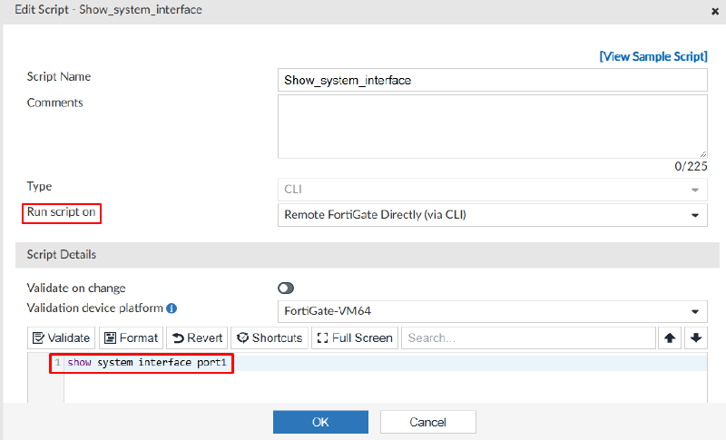 Running a script on Remote FortiGate directly (via CLI)