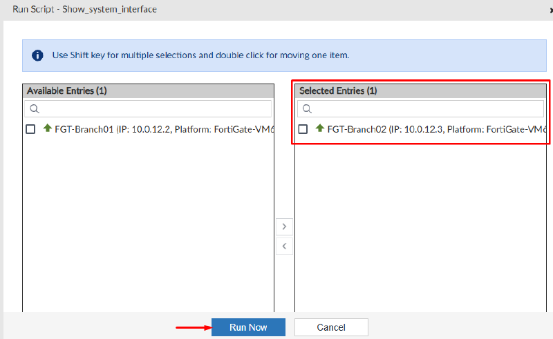 Running a script on Remote FortiGate directly (via CLI)