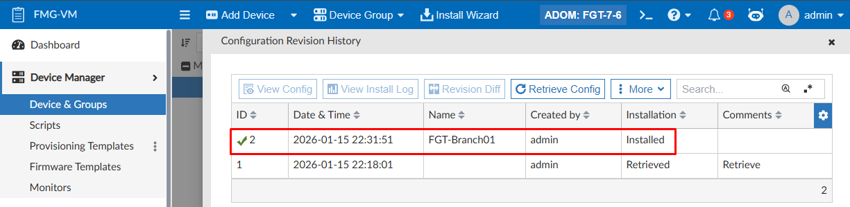 Configuration revision history after install wizard