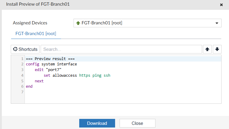 Install preview on FortiManager