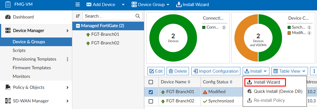 Install wizard option on FortiManager