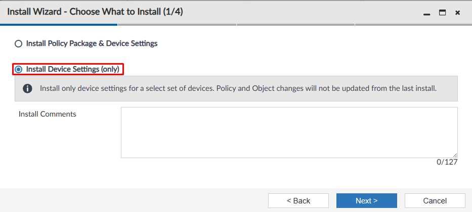 Install Device Settings on Install Wizard step 1 on FortiManager