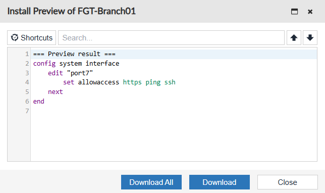 Install preview on Install Wizard step 3 on FortiManager