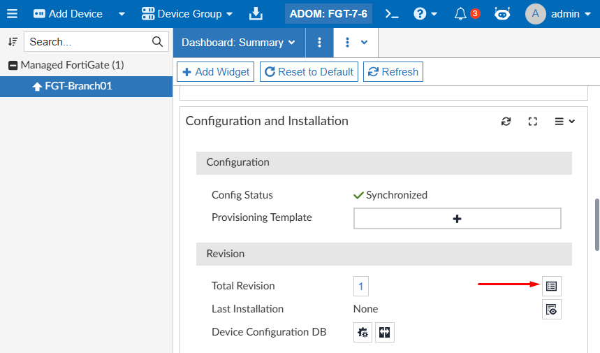 FortiManager Configuration and installation widget