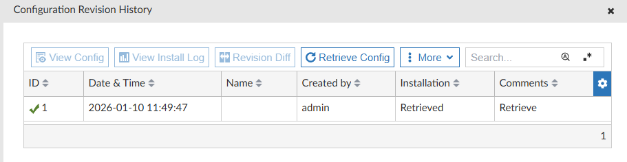 FortiManager configuration and revision history