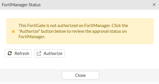 Authorize on FortiManager option on FortiGate