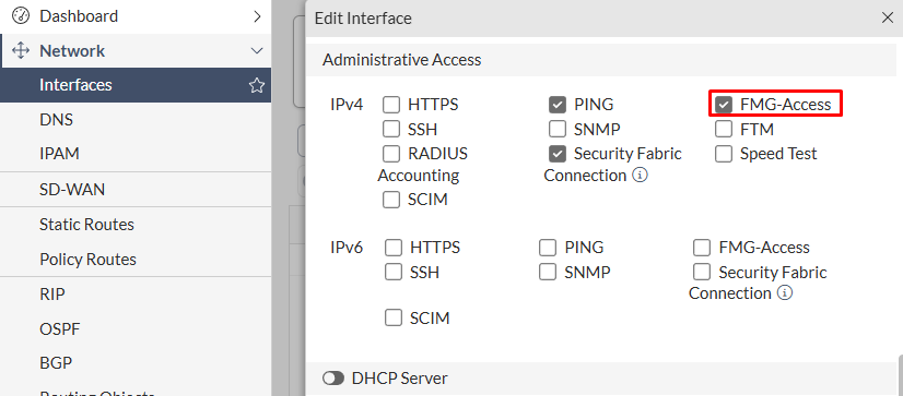 FortiManager Access enabled on interface administrative access on FortiGate