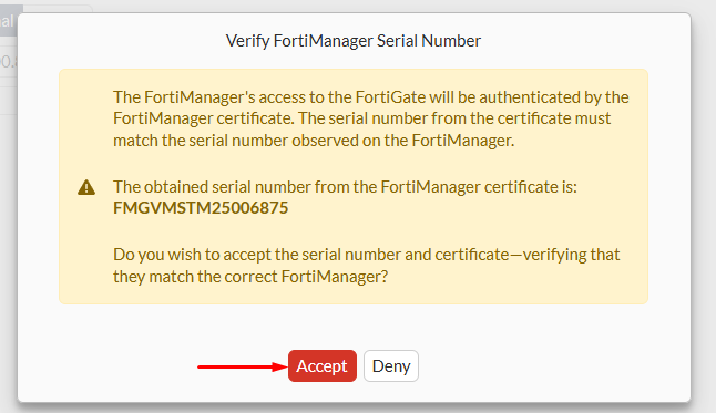 Verify FortiManager serial number on FortiGate