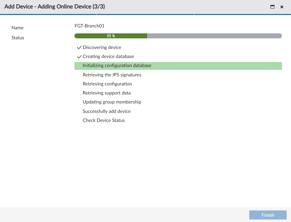 Adding online device progress on FortiManager