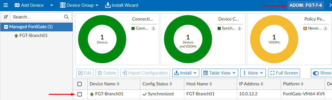 Device managed using registration Method 2 on FortiManager